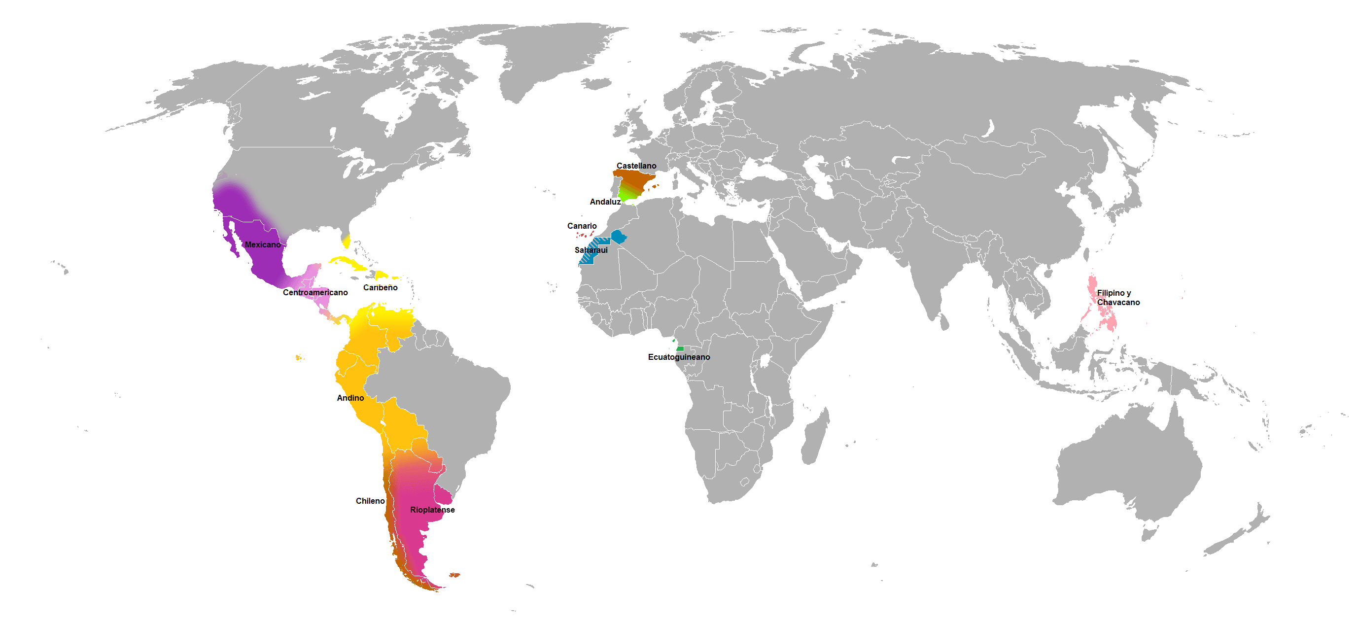 Mapa de las variedades principales del español